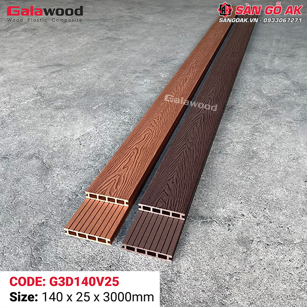 Sàn gỗ nhựa ngoài trời Galawood lỗ vuông G3D140V25 Wood 3D